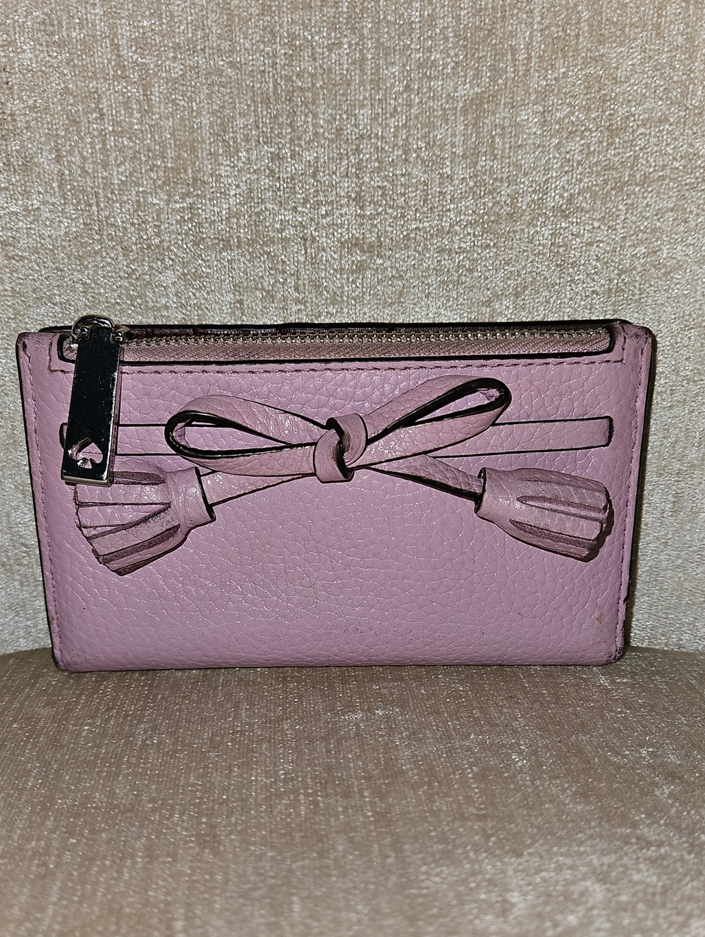 Kate Spade Pink Leather Bow Tassel Zip Wallet